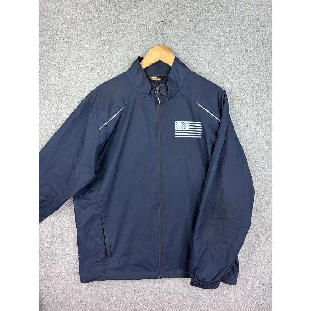 CORE 365 Jacket Mens Large Blue Windbreaker Zip USA Flag Patriotic Reflective